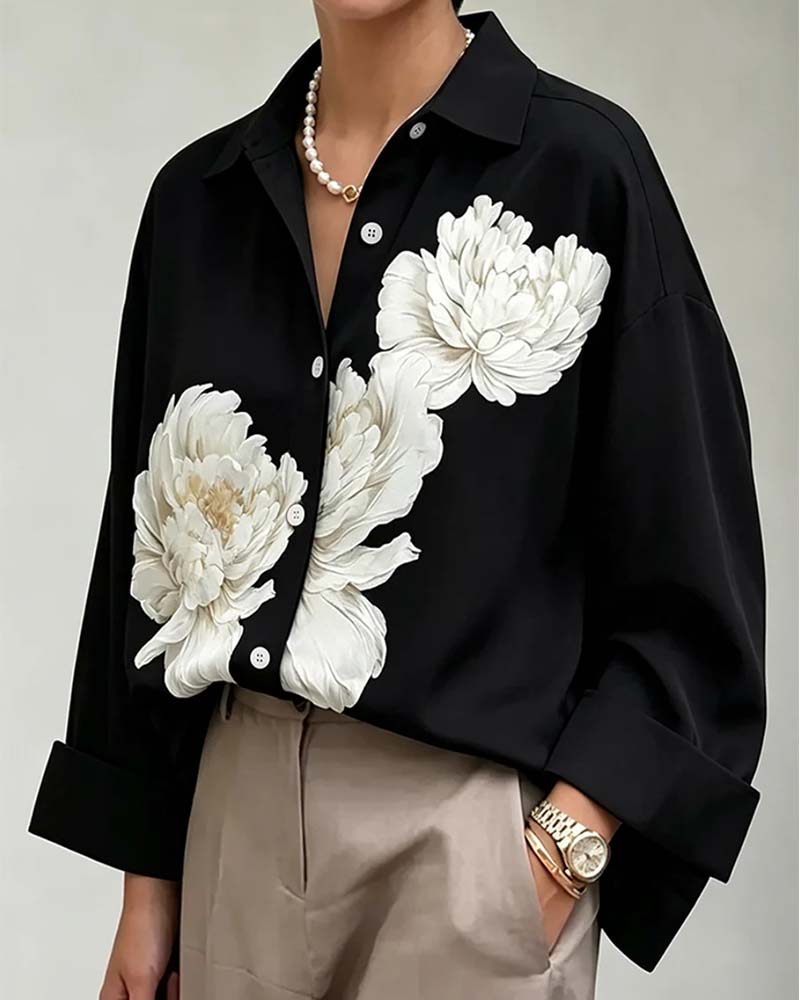 Hemd Blumen Print Revers