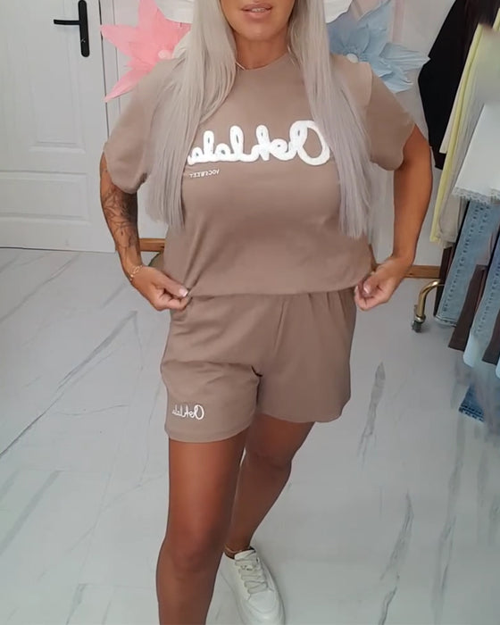 Set Lässig Kurzarm Handtuch Stickerei