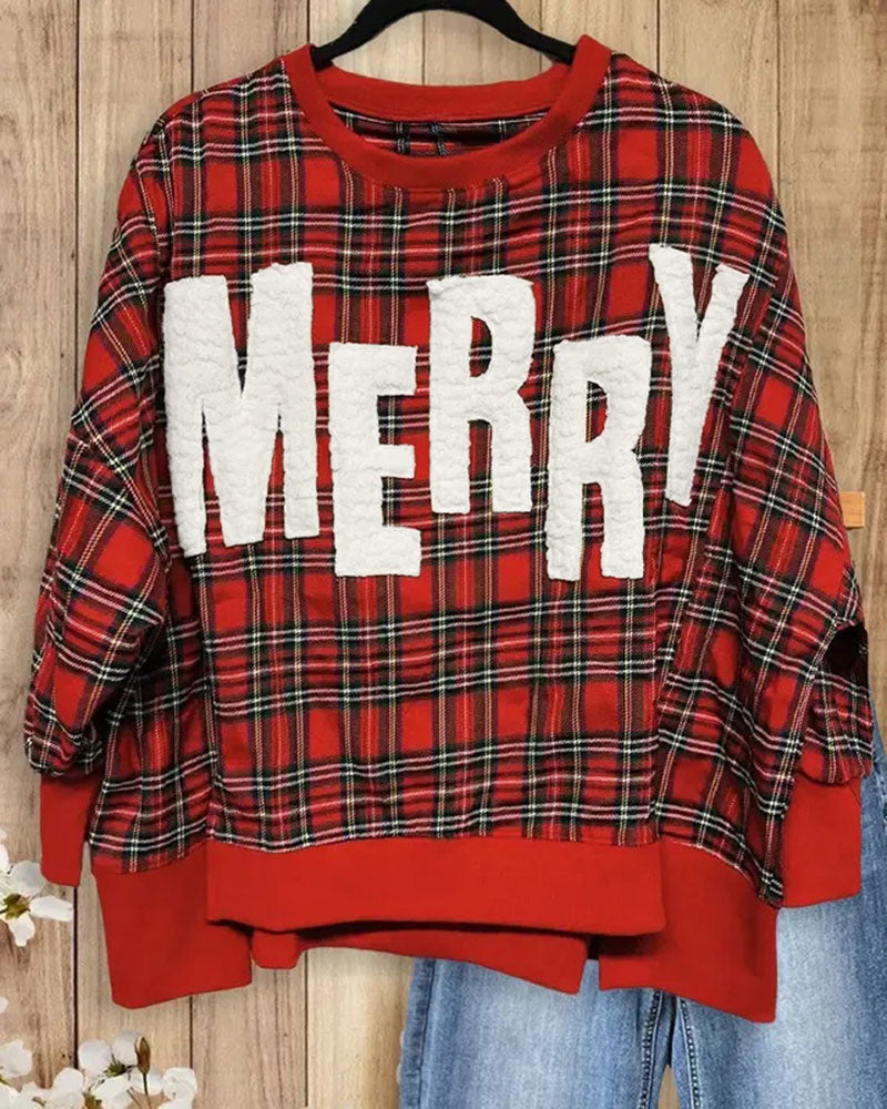 Sweatshirt Kariert Buchstabe Rundhals