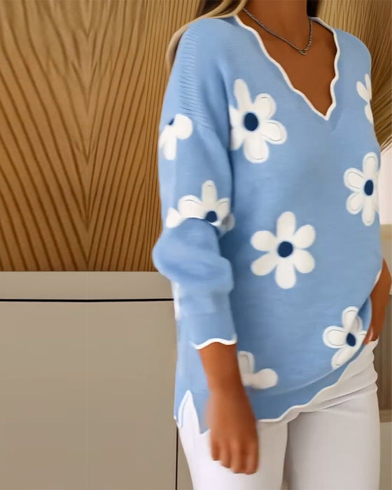 Pullover Jacquard V-Ausschnitt modisch