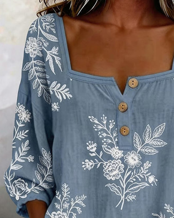 Bluse Quadratischer Ausschnitt Druck Locker