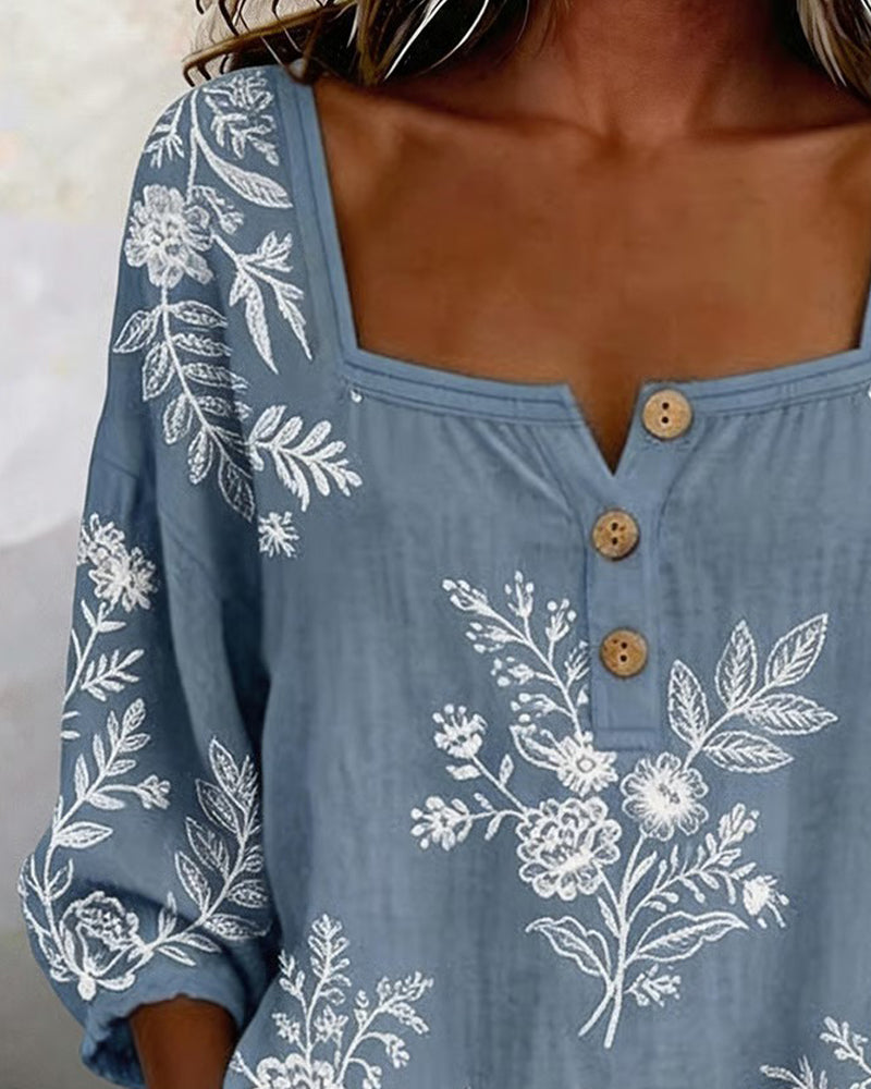 Bluse Quadratischer Ausschnitt Druck Locker