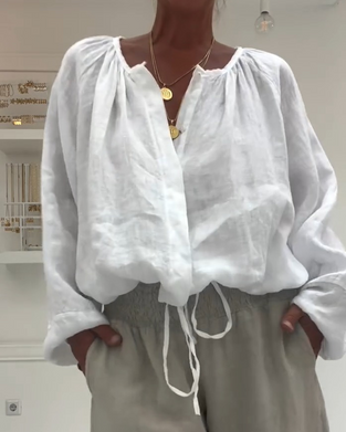 Bluse Langarm Gerafft Binden