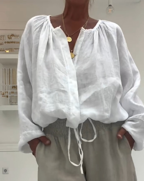 Bluse Langarm Gerafft Binden
