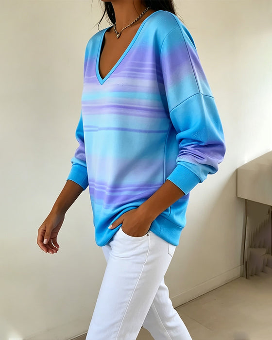 Sweatshirts V-Ausschnitt Langarm Ombre