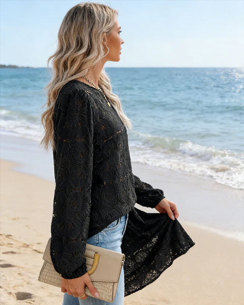 Durchbrochen Damen Elegant Rundhals