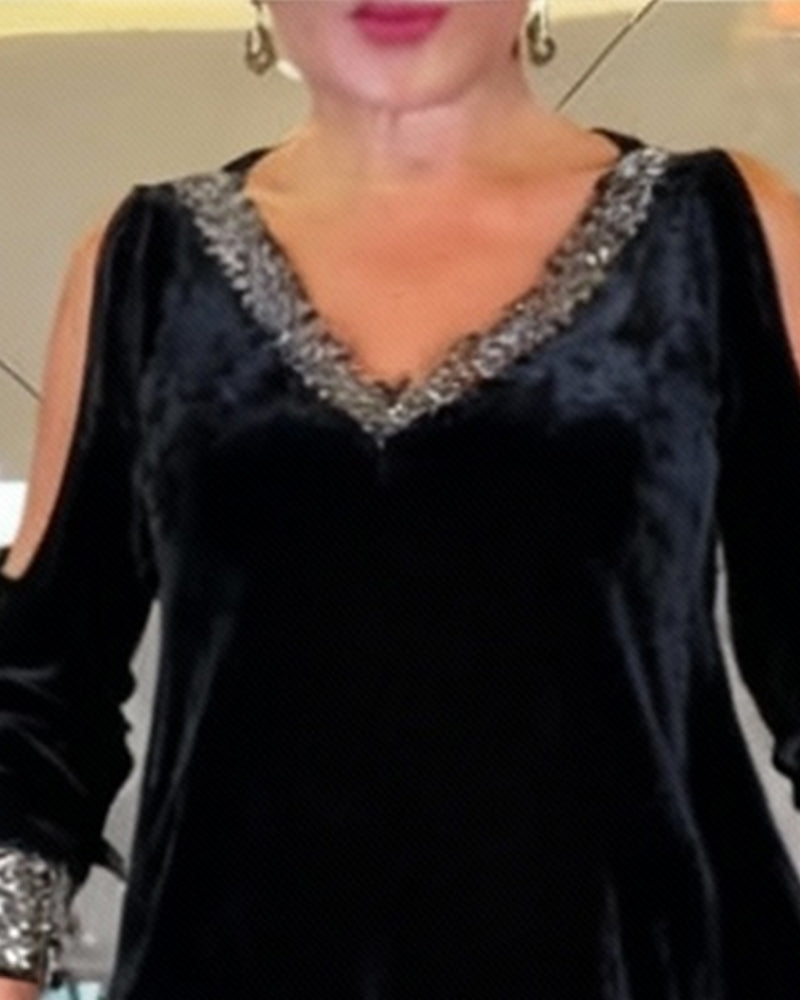 Kleid sexy schulterfrei glitzernder V-Ausschnitt