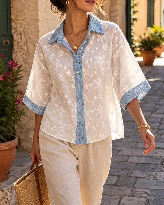 Bluse Halbarm Reverskragen