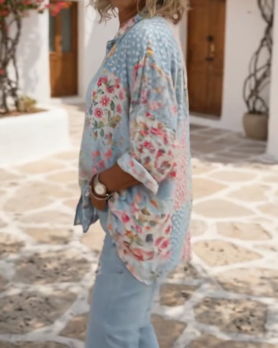 Hemd mit kleinem Blumenmuster und Stehkragen