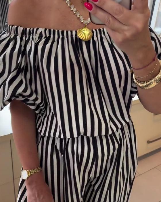 Jumpsuit Lässig Schulterfrei Gestreift