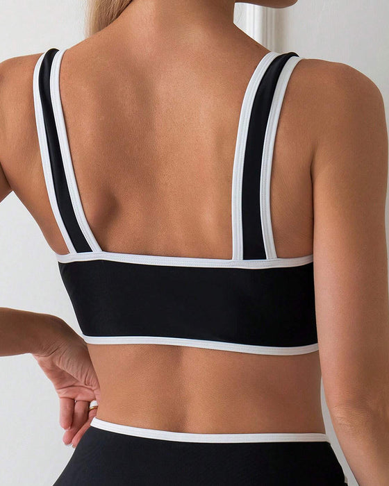 Badeanzug Zweiteilig Gestreift Farbblock Bikini