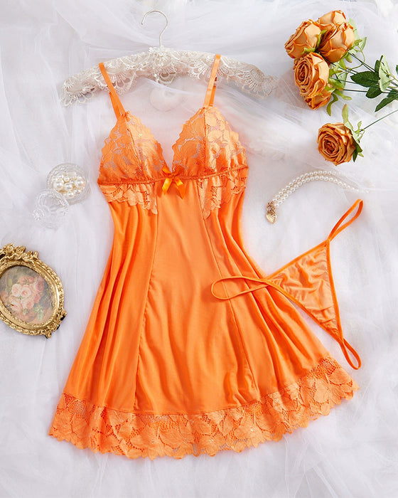 Lingerie Unifarbe V-Ausschnitt Spitze
