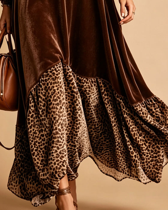 Kleid Lässig Patchwork Leopard