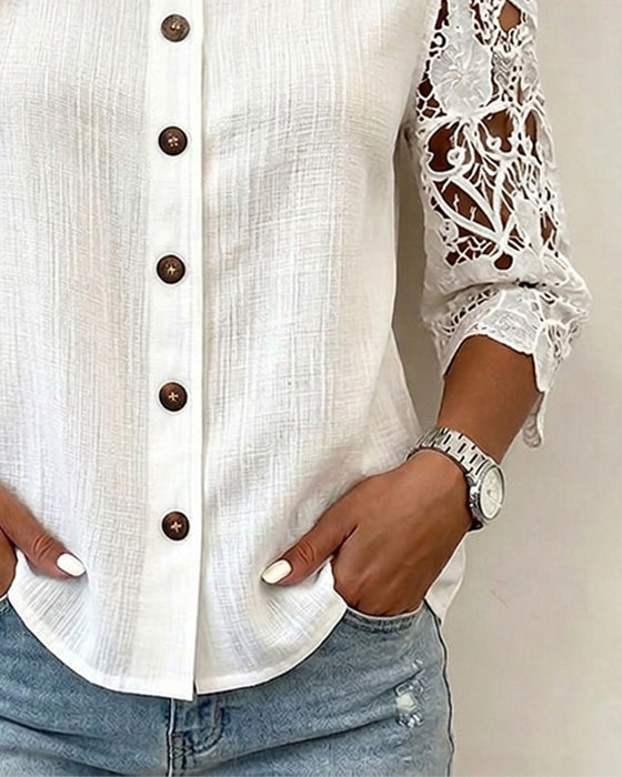 Bluse Ausschnitt Off-Shoulder Knopf
