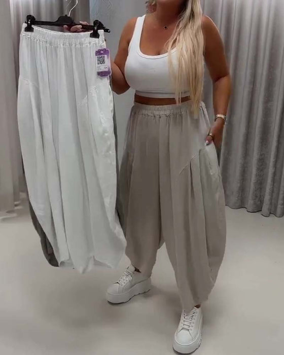 Hose Elastische Taille Breites Bein Harem