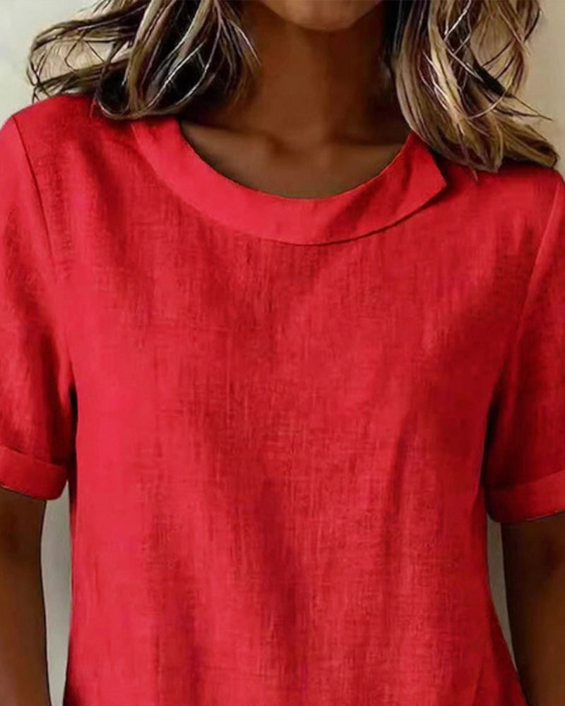 Bluse Kurzarm Unregelmäßiges Design Ausschnitt
