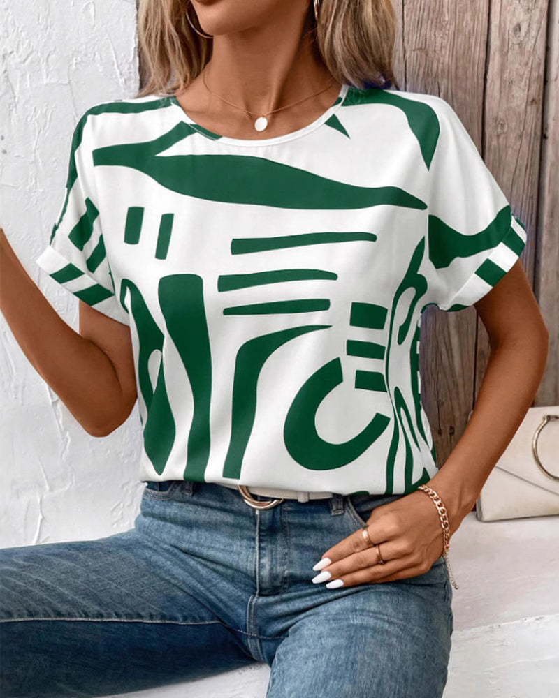 T-Shirt Rund Hals Kurzer Arm Geometrischer Druck