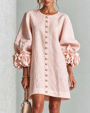 Kleid Stilvoll Blumig Laternenärmel