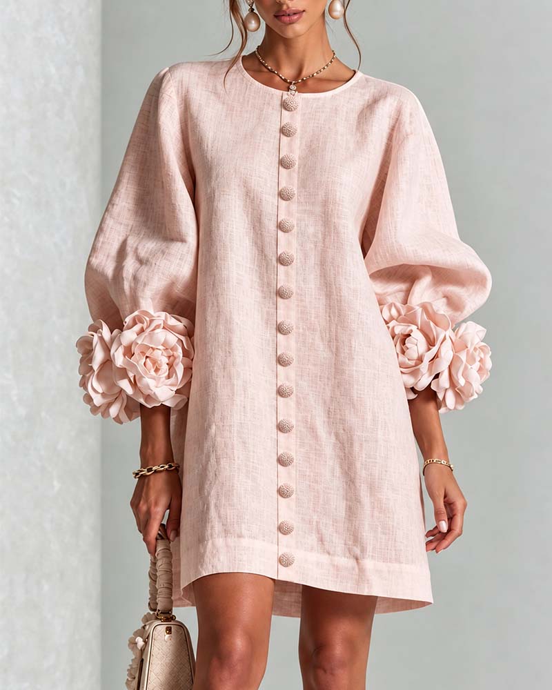 Kleid Stilvoll Blumig Laternenärmel