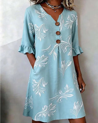 Kleid Drei-Knopf Blumen Print