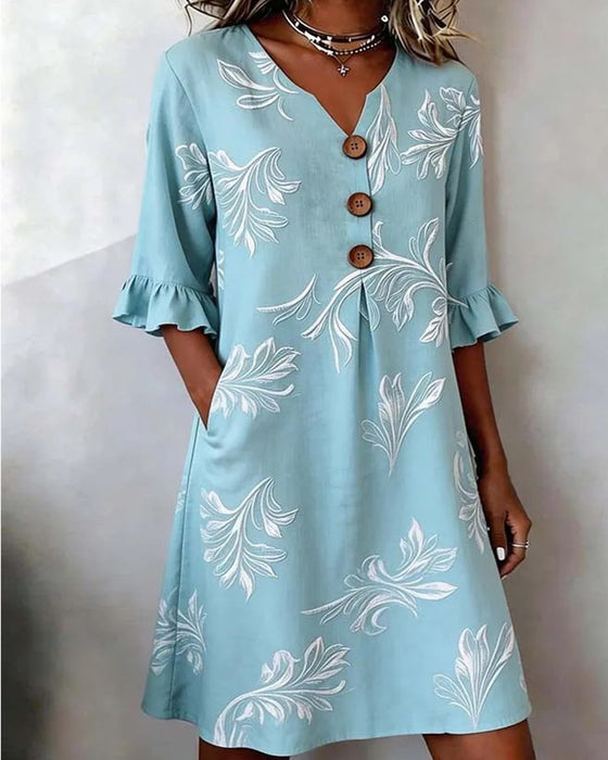 Kleid Drei-Knopf Blumen Print