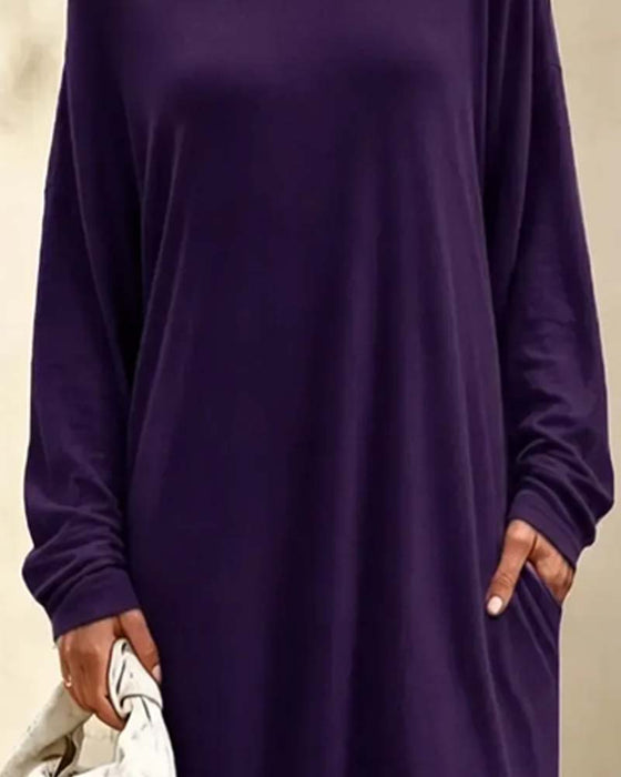 Kleid Asymmetrisch Off-Shoulder Langarm Tasche Maxi