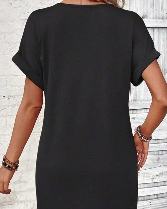 Kleid V-Ausschnitt Knopfleiste solid casual