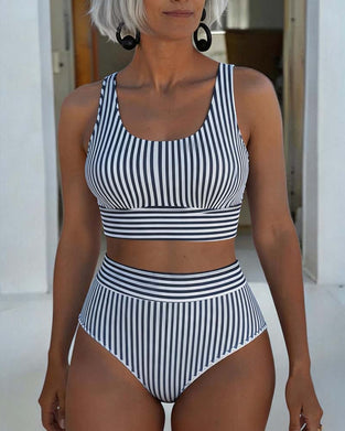 Bikini Senkrechter Streifen Hohe Taille Sportlich