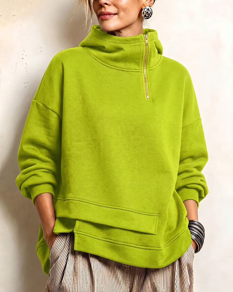 Sweatshirt Rollkragen Reißverschluss Unregelmäßig