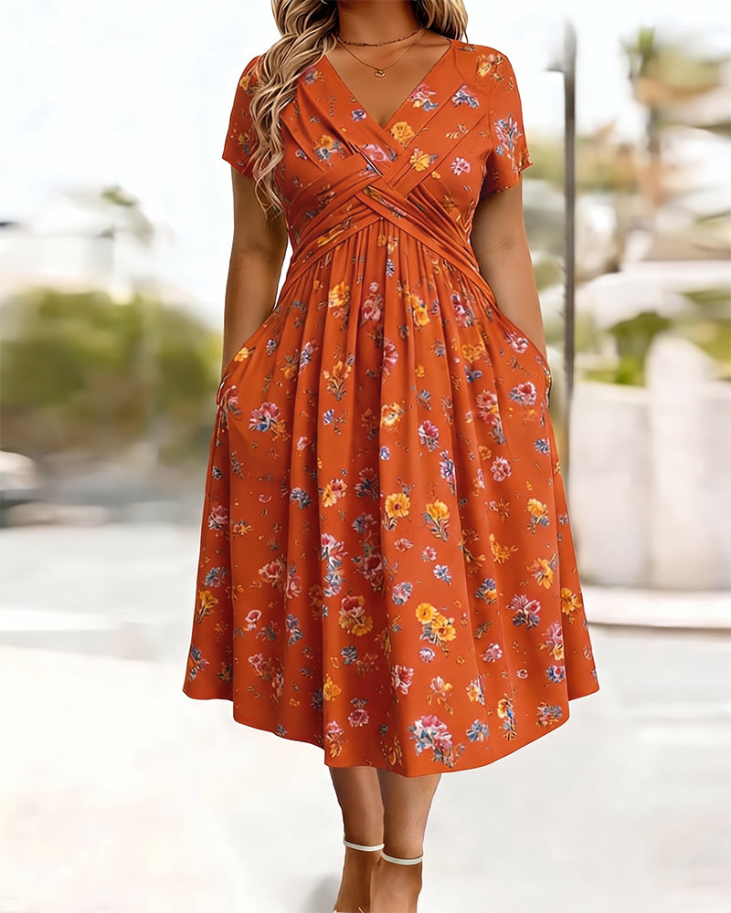Kleid Blumig Twist Kurzer Ärmel