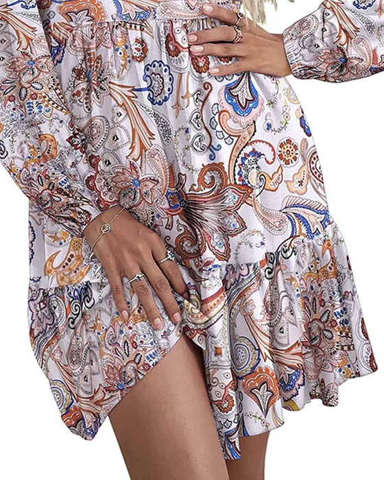 Kleid V-Ausschnitt Langarm Bohemian
