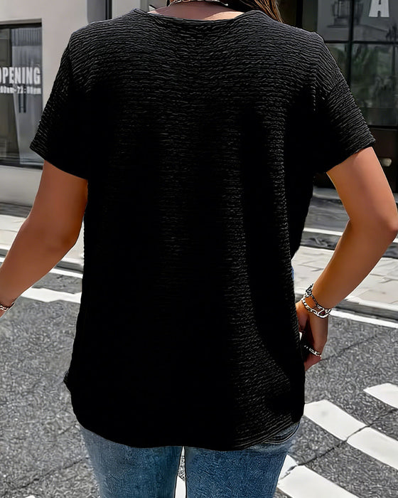 T-Shirt Peter Pan Kragen Drei Knöpfe