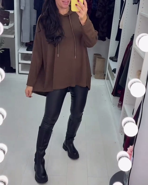 Unregelmäßige weite Uni-Langarm-Hoodie