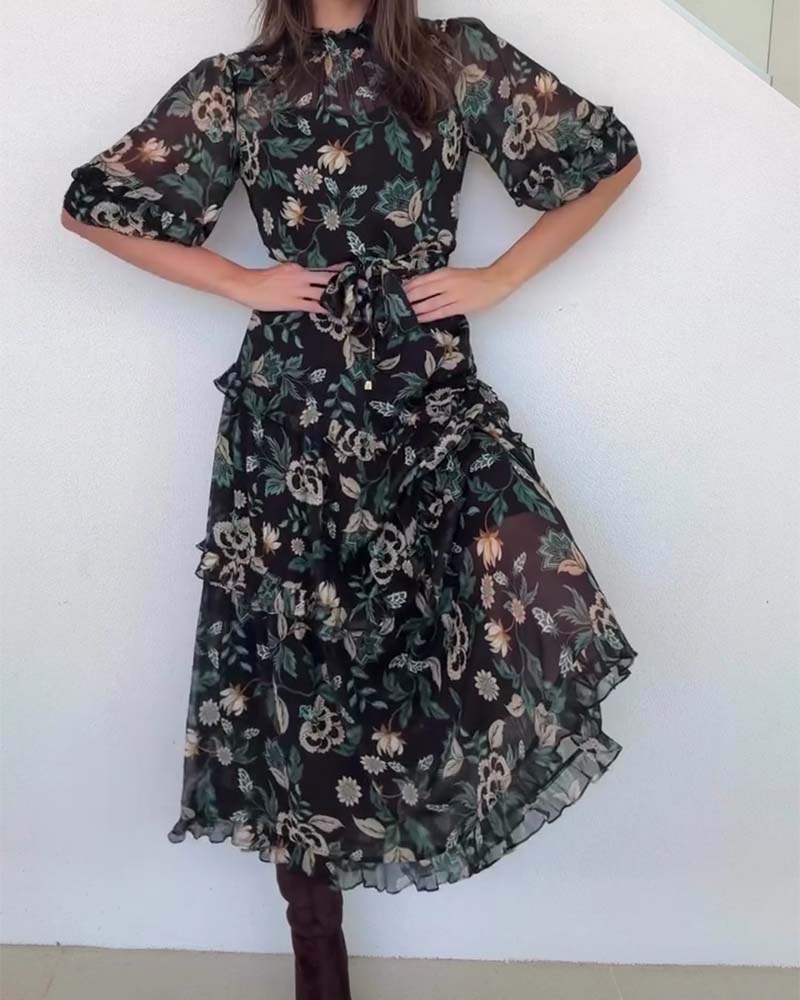 Kleid Vintage Blumig Puffärmel