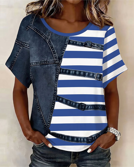 T-Shirt Streifen Patchwork Print