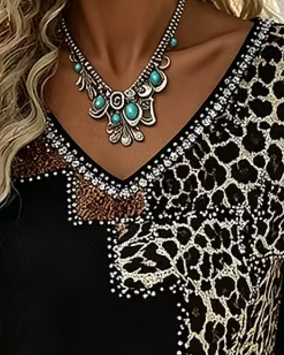 Bluse V-Ausschnitt Leopard Print