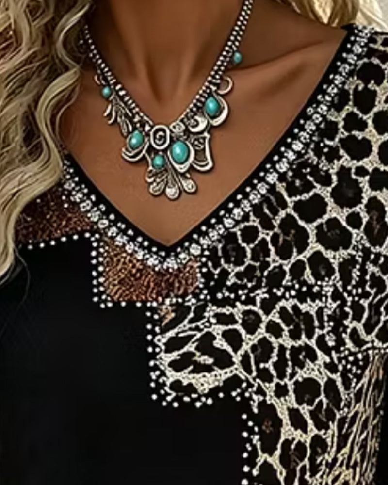 Bluse V-Ausschnitt Leopard Print