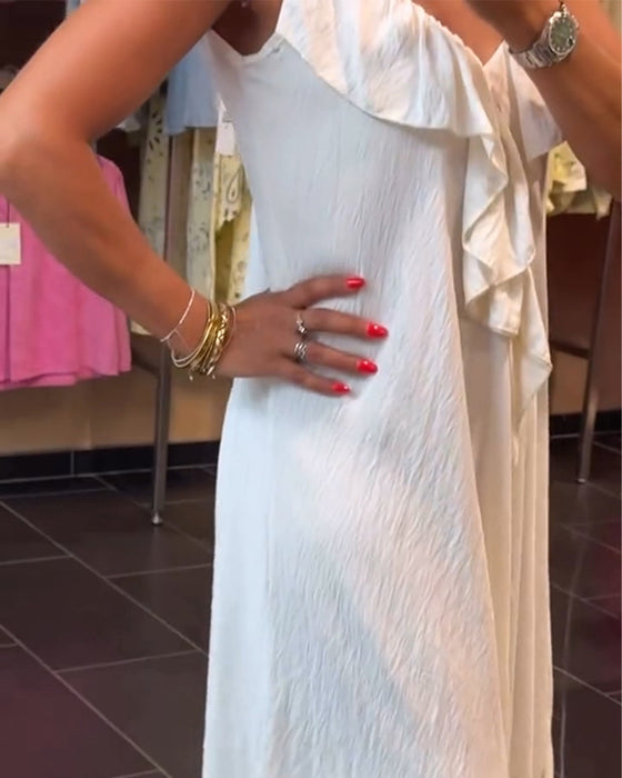 Kleid Träger V-Ausschnitt Rüsche Weiter Rock