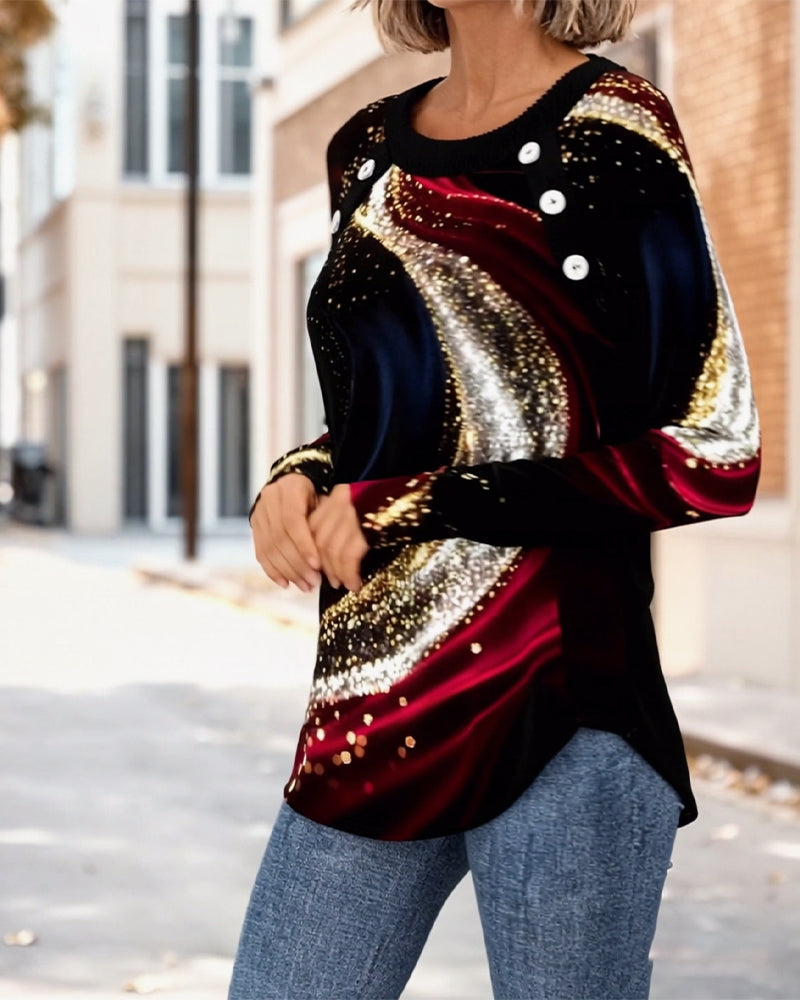 T-Shirt mit Rundhalsausschnitt, langärmelig, bedruckt