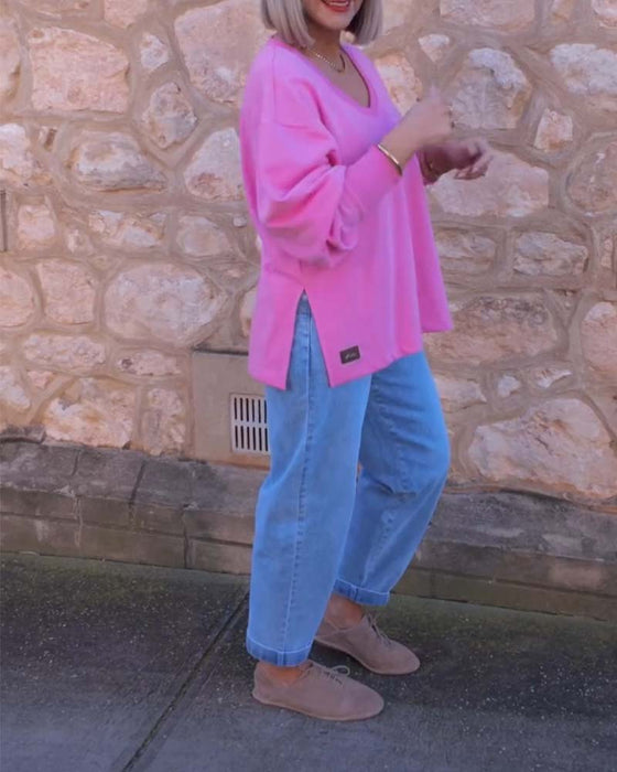 Sweatshirt V-Ausschnitt Einfarbig