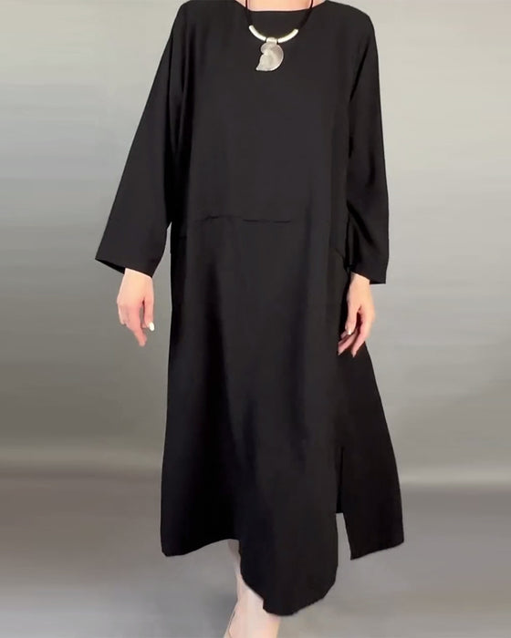Lockeres Plus-Size-Kleid Mit Knöpfen In Unifarbe