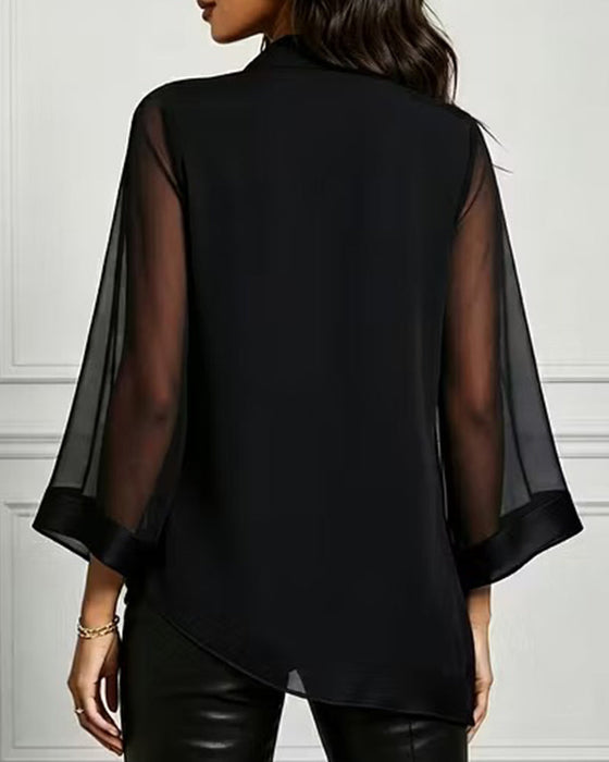 Bluse Cowl Neck Unregelmäßig Uni Sheer