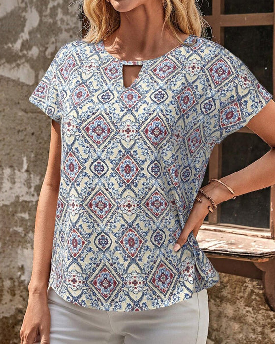 Bluse Kurzarm Bedruckt Locker