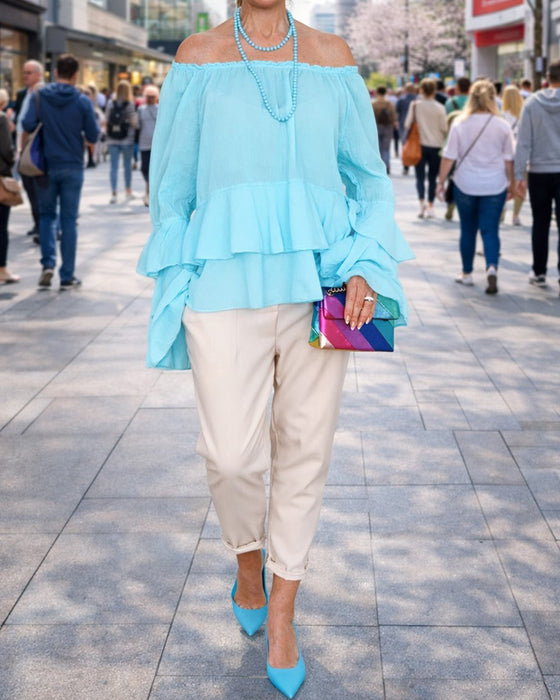 Bluse Off-Shoulder Gestuft Rüsche