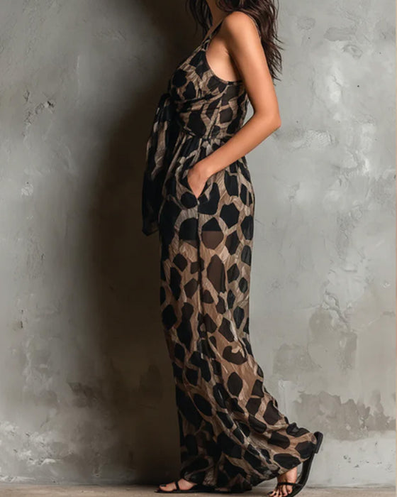 Jumpsuit Leopardenmuster Träger Weites Bein