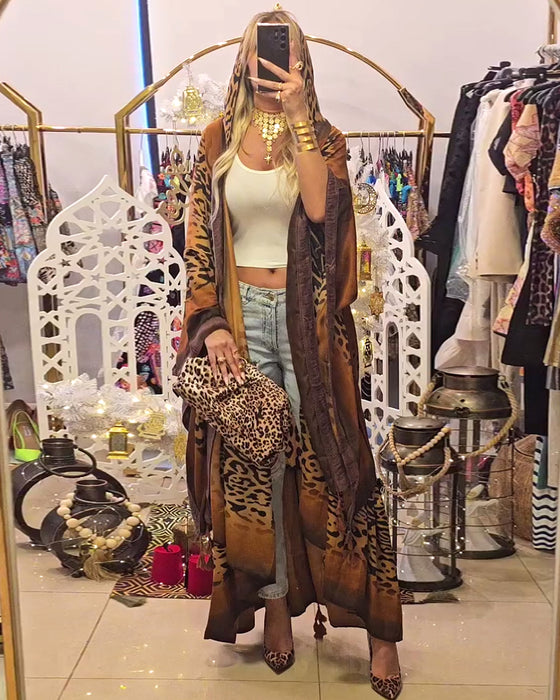 Mantel Batwing-Ärmel Leopardenmuster
