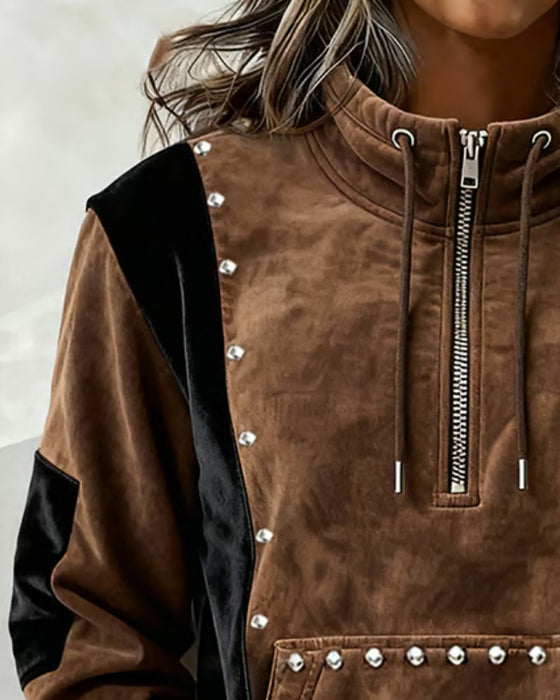 Sweatshirt Reißverschluss Farbblock Locker