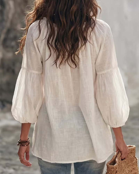 Bluse Puff Laternenärmel Rüsche Binden