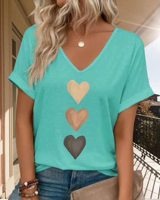 T-Shirt V-Ausschnitt Herzprint