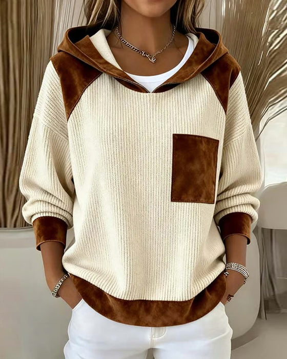 Sweatshirt Farbblock Casual Mit Kapuze